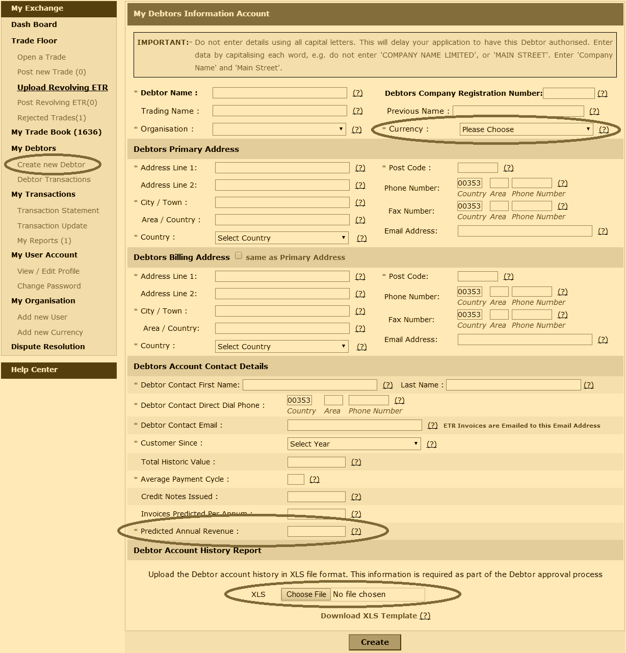 Adding a new Debtor